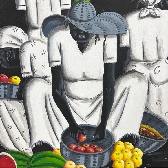 Original Folk Art Painting by Artist C. Anderson Jamaica Market Scene VTG 1996 - Picture 3 of 6